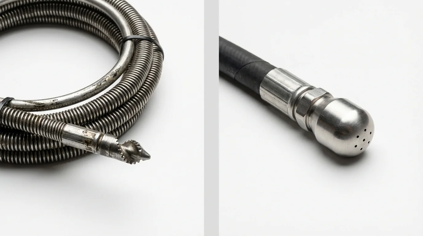 Drain snake cable and hydro jetting nozzle used for drain cleaning in New Haven, IN