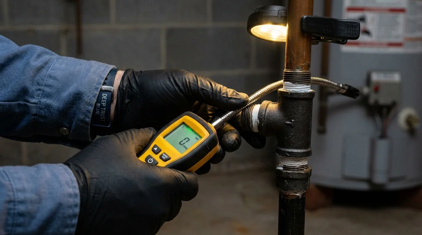 Gas leak detection with electronic sniffer by Johns Plumbing LLC in New Haven