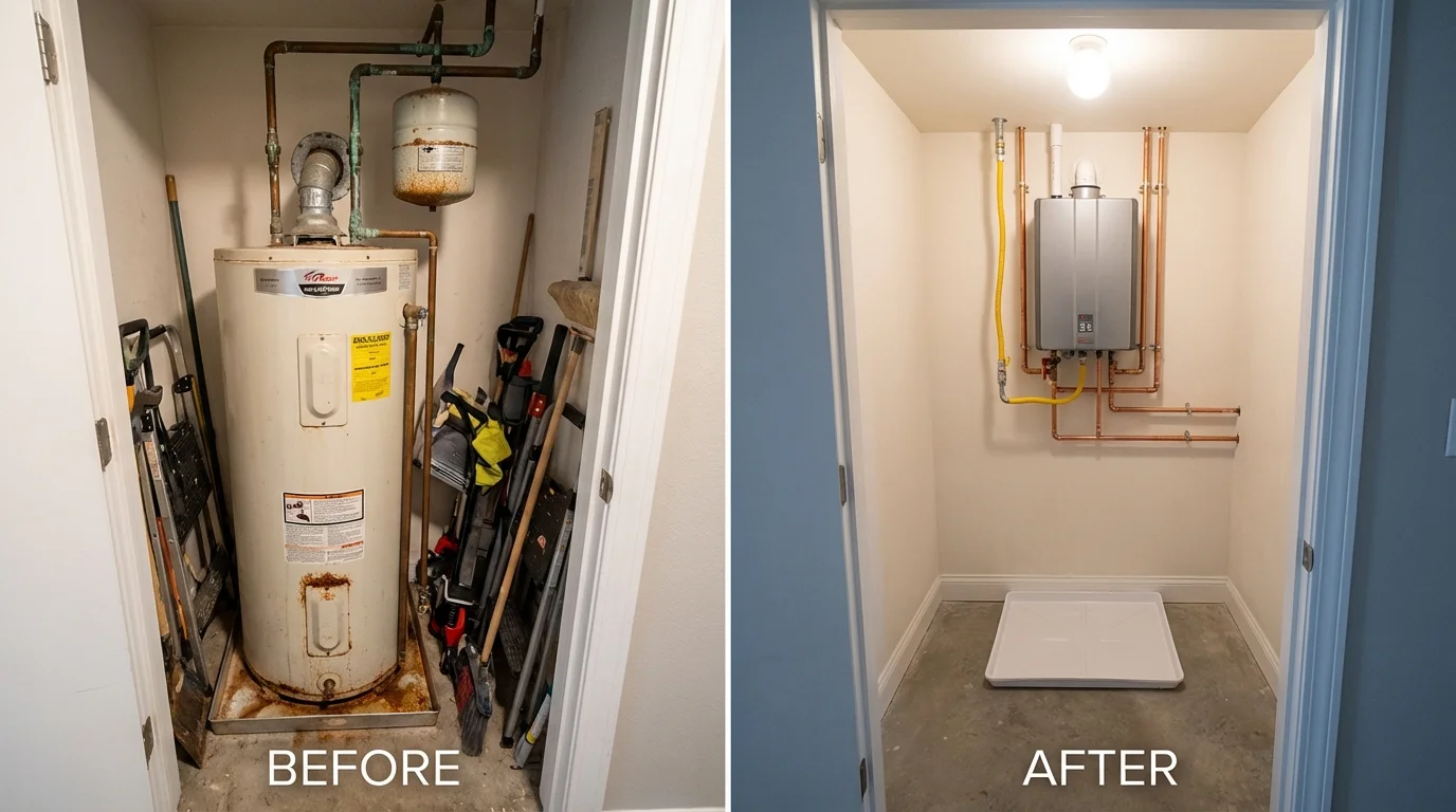 Tank water heater versus wall-mounted tankless unit comparison for New Haven, IN homeowners